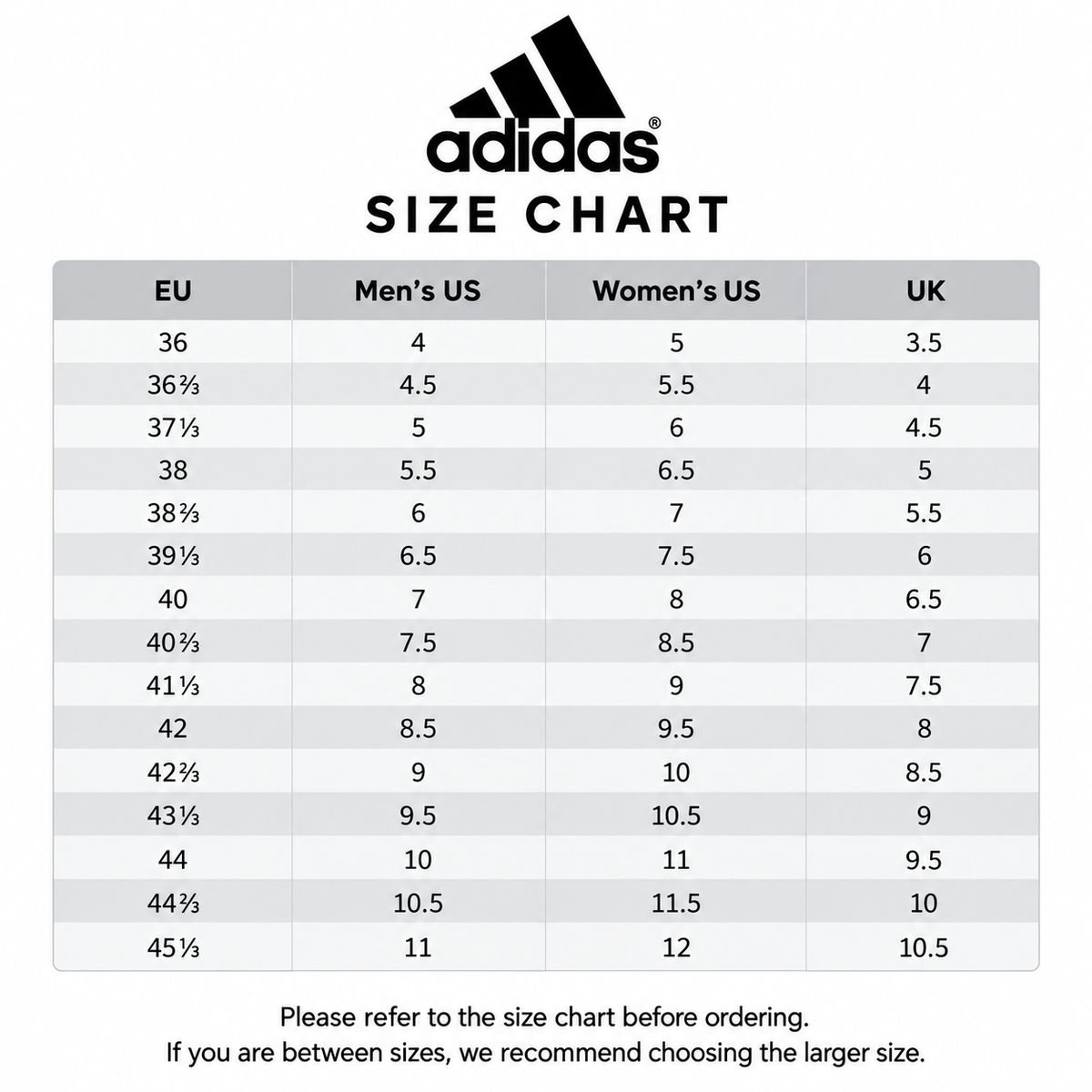 Adidas EU US UK size chart